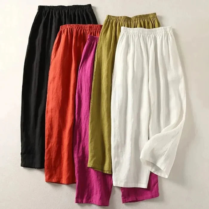 Trousers Women Relaxed Fit Cropped Length Elastic Waist