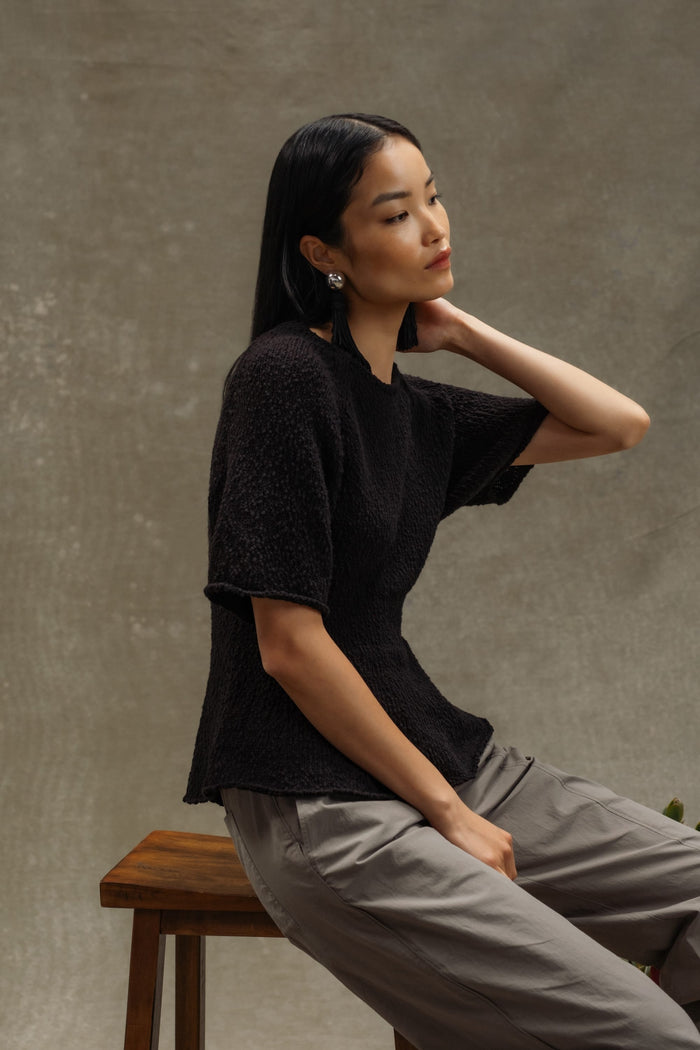 Diana | Valetta Organic Cotton Sculpted Knit Top in Size Small