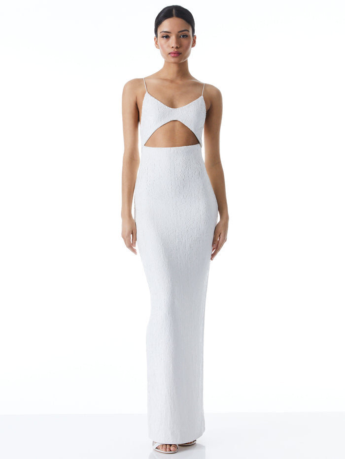 VALLI CUT OUT SEQUIN CAMI DRESS - OFF WHITE