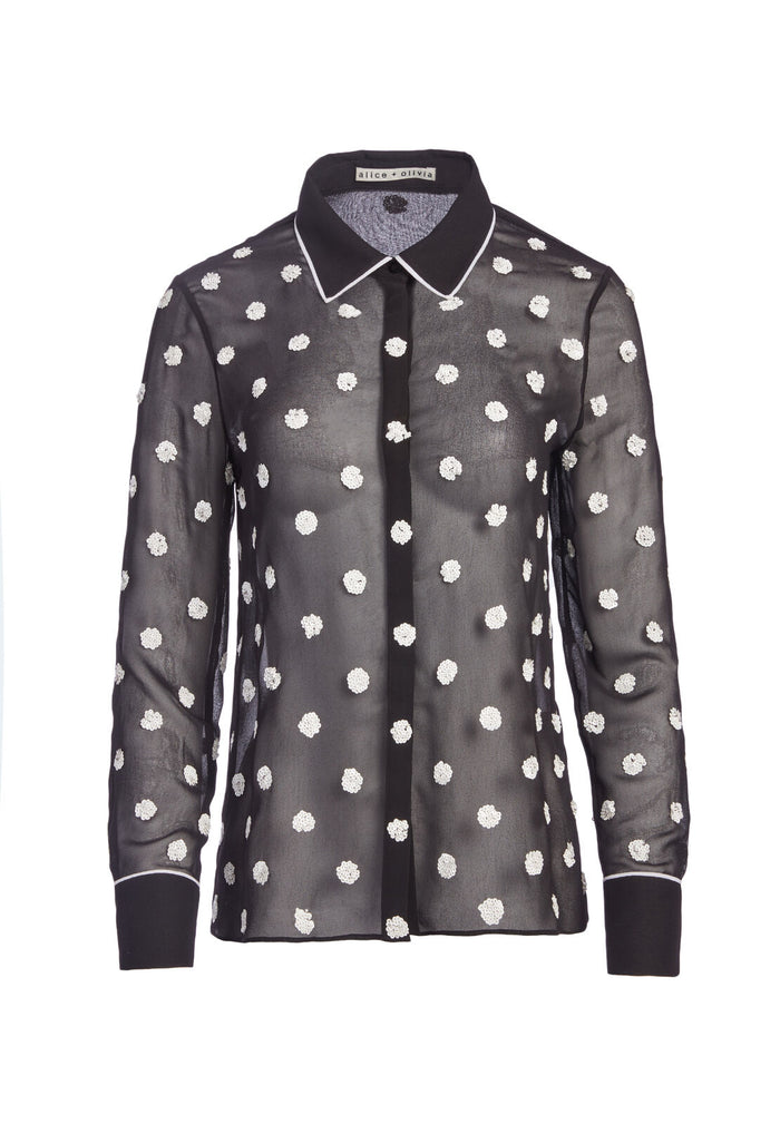VINA SEQUIN BUTTON DOWN - BLACK/OFF WHITE