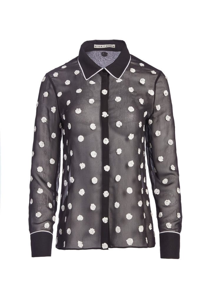 VINA SEQUIN BUTTON DOWN - BLACK/OFF WHITE