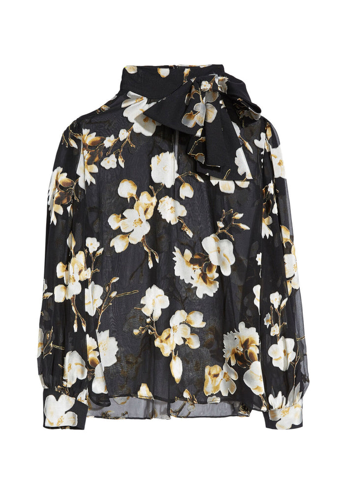 VIOLETA LS BLOUSE W NECK BOW - HOLIDAY BLOSSOM-BLK LG