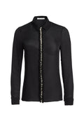 WILLA EMBELL PLACKET TOP - BLACK