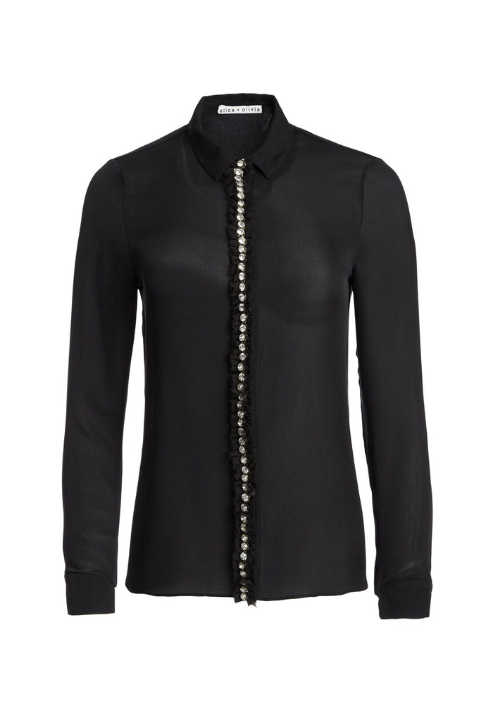 WILLA EMBELL PLACKET TOP - BLACK