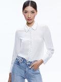 WILLA EMBELLISHED PLACKET TOP - OFF WHITE