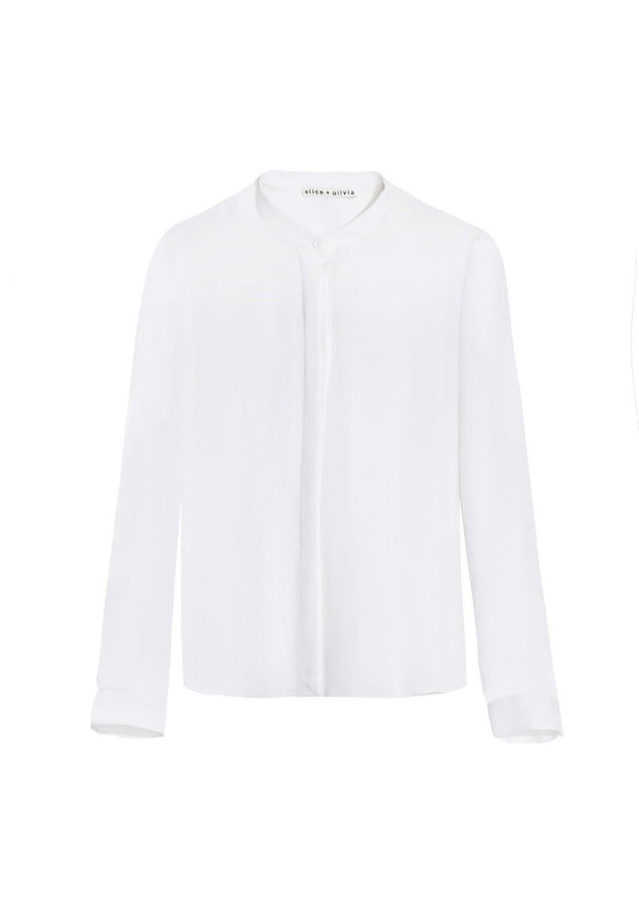 WILLA MANDARIN COLLAR PLKT TOP - WHITE