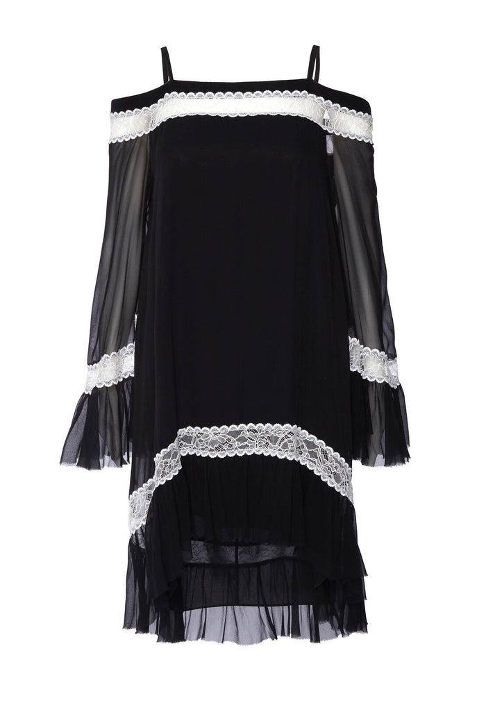 WILLIE COLD SHLDR BELL SLV DRS - BLACK/WHITE