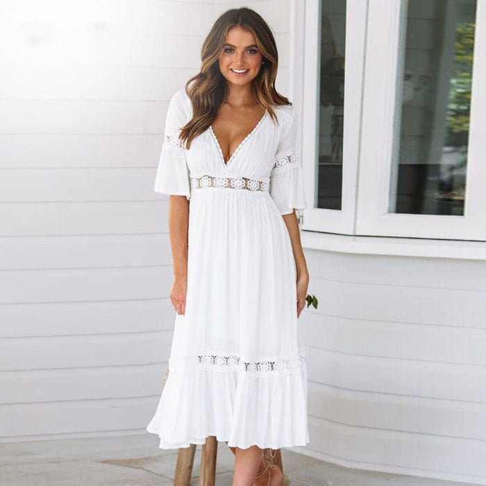 Women Dress Regular Fit V-Neck Mid-Length Clean Design