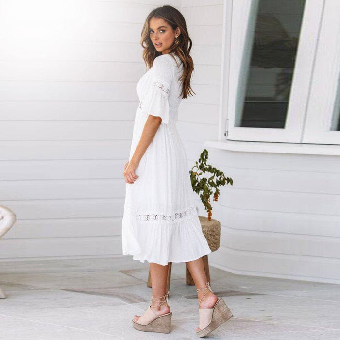 Women Dress Regular Fit V-Neck Mid-Length Clean Design