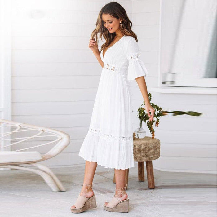 Women Dress Regular Fit V-Neck Mid-Length Clean Design