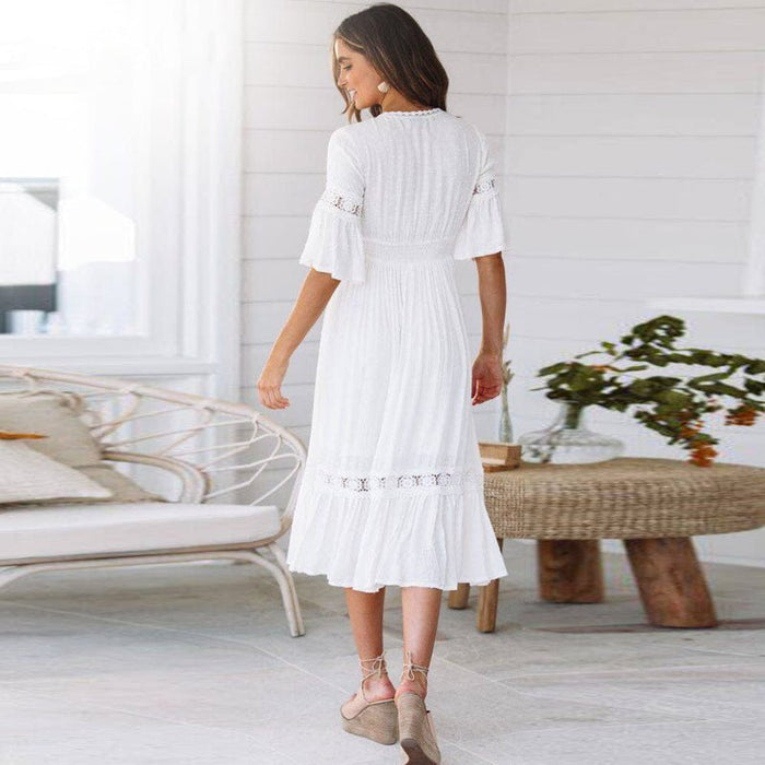 Women Dress Regular Fit V-Neck Mid-Length Clean Design