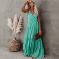 Women Maxi Dress Sleeveless V-Neck Tie Back Closure Fit