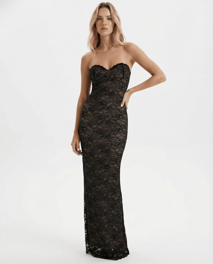 Women Maxi Dress Strapless Neckline Maxi Length Layered Style