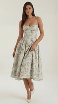 Women Midi Dress Corset Fit Sweetheart Neckline Design
