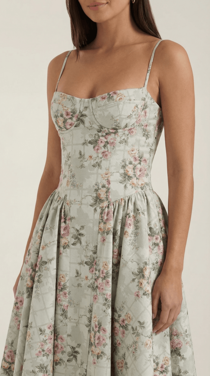 Women Midi Dress Corset Fit Sweetheart Neckline Design