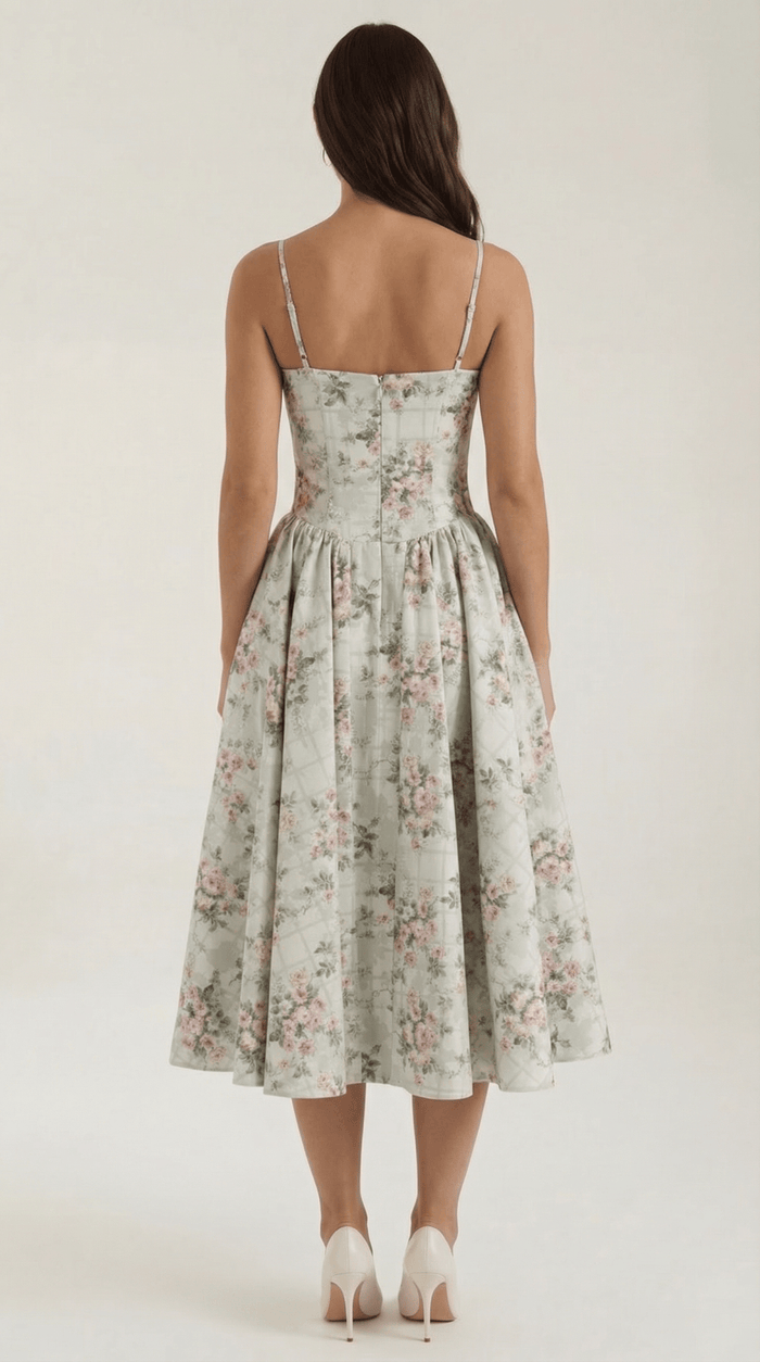 Women Midi Dress Corset Fit Sweetheart Neckline Design