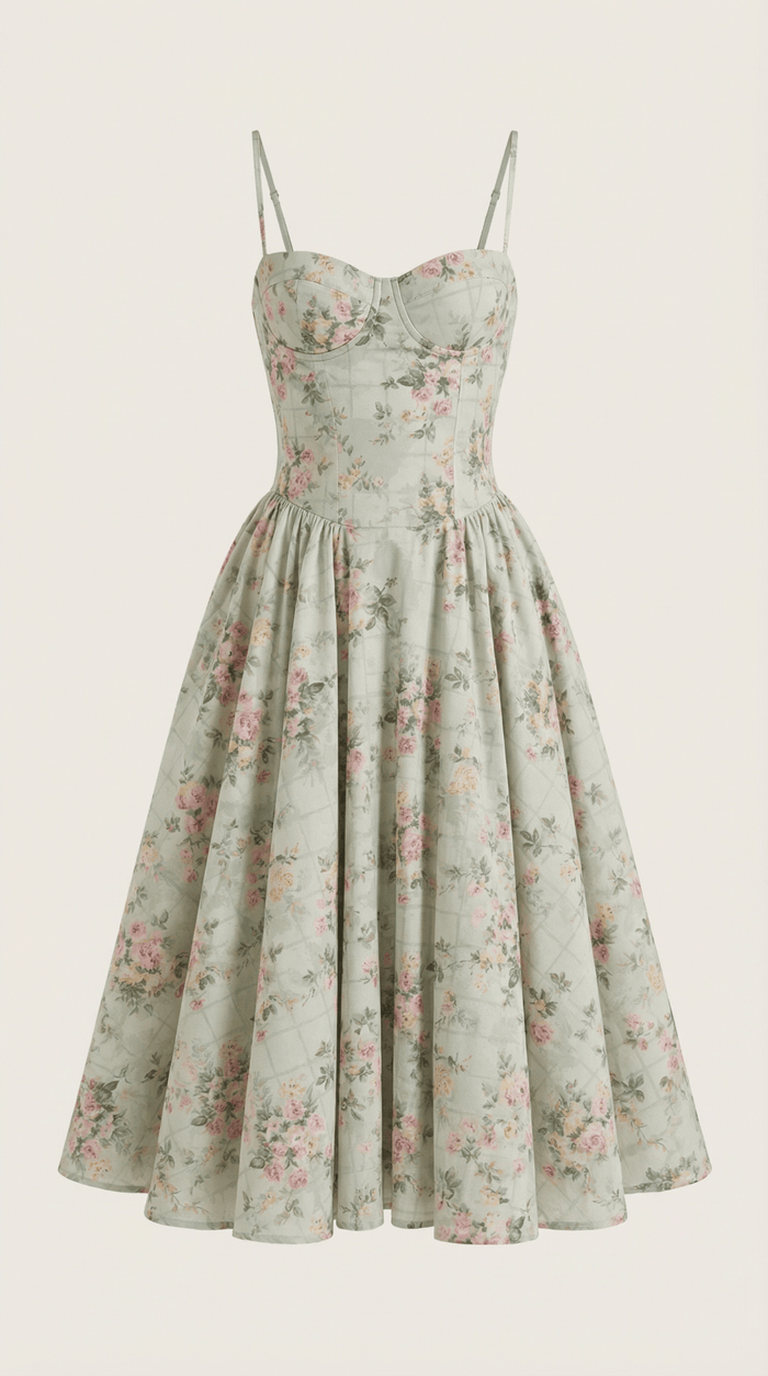 Women Midi Dress Corset Fit Sweetheart Neckline Design