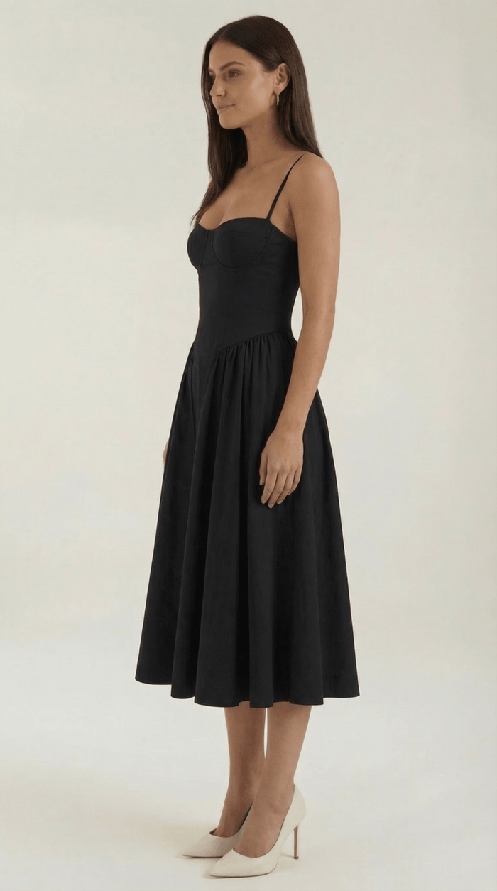 Women Midi Dress Corset Fit Sweetheart Neckline Design