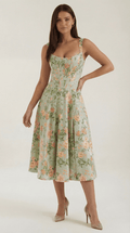 Women Midi Dress Sweetheart Neckline A-Line Silhouette