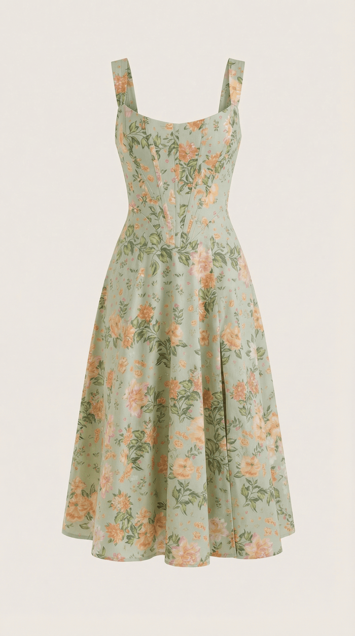 Women Midi Dress Sweetheart Neckline A-Line Silhouette