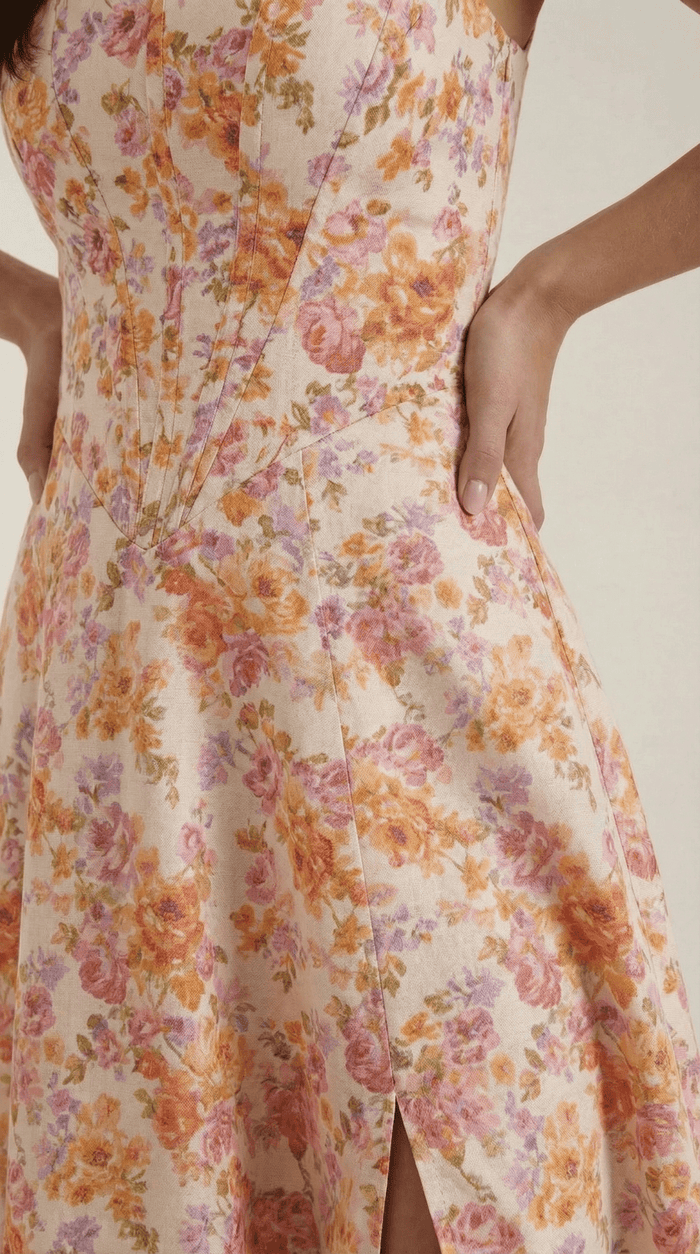 Women Midi Dress Sweetheart Neckline A-Line Silhouette