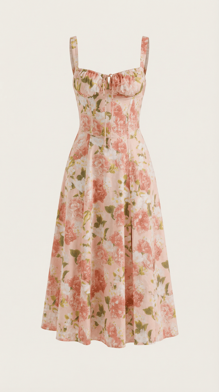 Women Midi Dress Sweetheart Neckline Lace-Up Front Detail