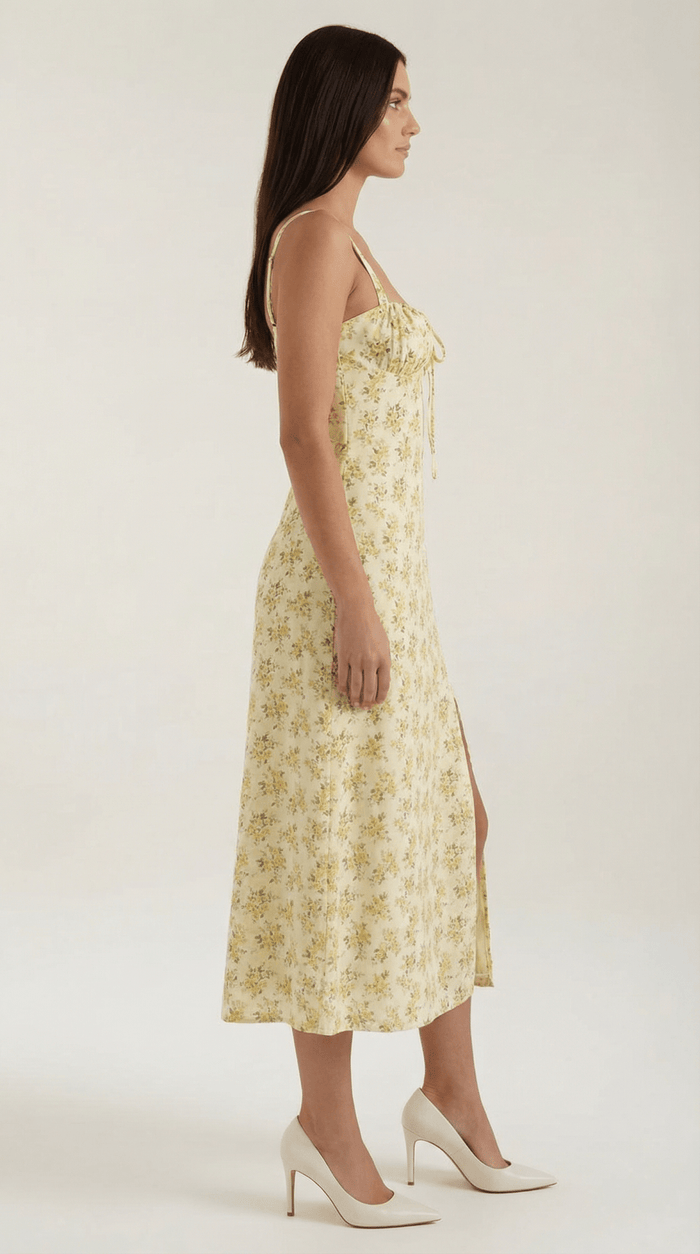 Women Midi Dress Sweetheart Neckline Lace-Up Front Detail