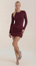 Women Mini Dress Long Sleeve Above Knee Fitted Silhouette