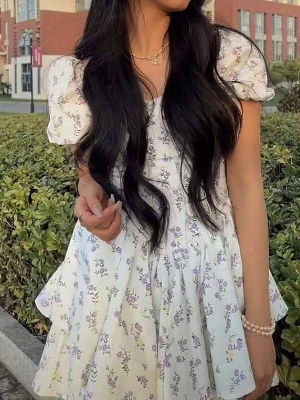 Women Mini Dress Sweetheart Neck Puff Sleeves Short Fit
