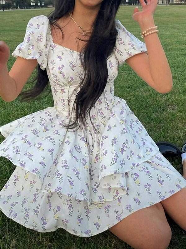 Women Mini Dress Sweetheart Neck Puff Sleeves Short Fit