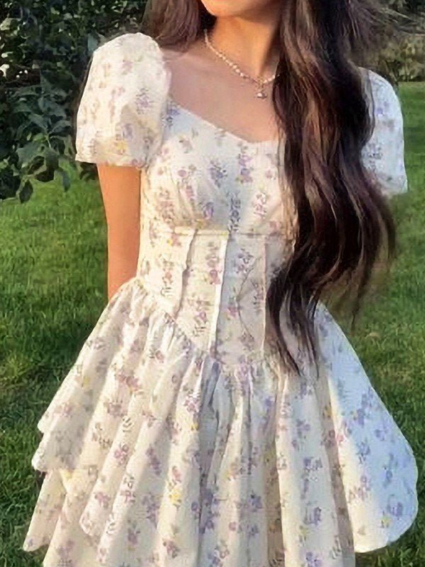 Women Mini Dress Sweetheart Neck Puff Sleeves Short Fit