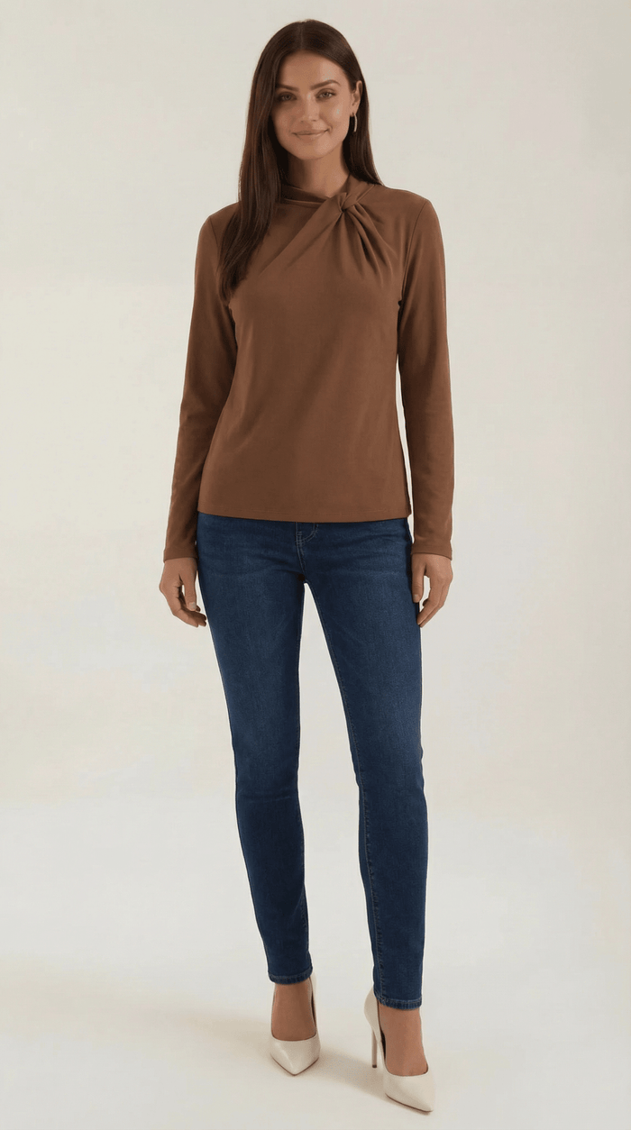 Women's Blouse — Long Sleeve Stand-Up Collar Regular Fit