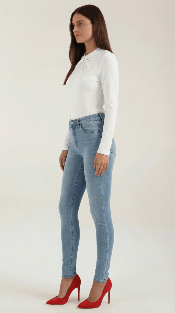 Women's Blouse — Long Sleeve Stand-Up Collar Regular Fit