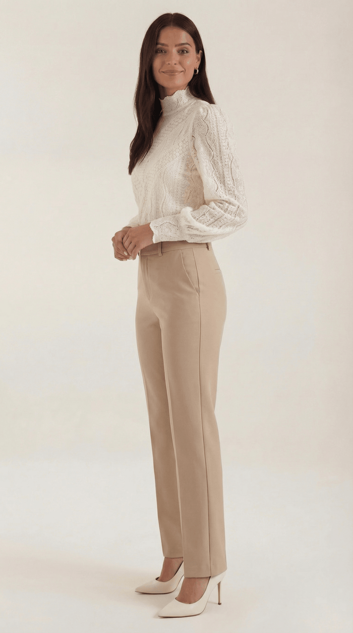 Women's Blouse — Long Sleeve Stand-Up High Collar Neckline
