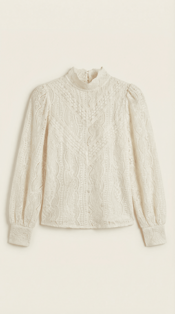 Women's Blouse — Long Sleeve Stand-Up High Collar Neckline