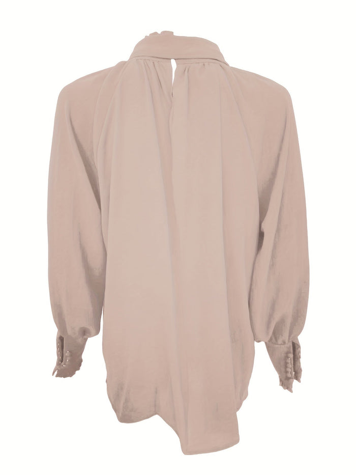Women's Blouse — Long Sleeve Tie Neck Gathered Sleeves