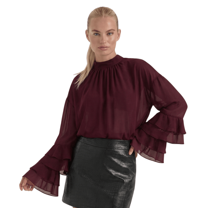 Women's Blouse — Raised Turtleneck Collar Pull-On Design