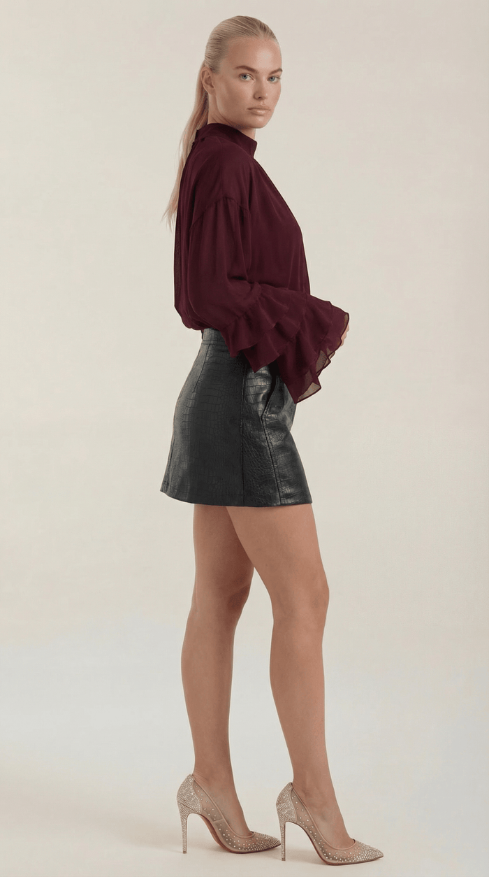 Women's Blouse — Raised Turtleneck Collar Pull-On Design