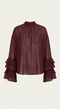 Women's Blouse — Raised Turtleneck Collar Pull-On Design