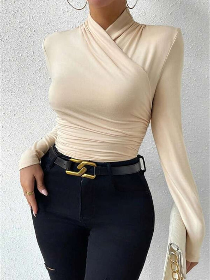 Women's Blouse — Slim Fit Long Sleeve Wrap Front Design