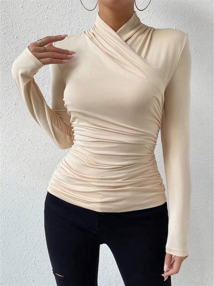 Women's Blouse — Slim Fit Long Sleeve Wrap Front Design