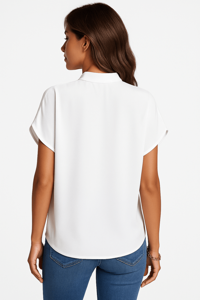 Women's Blouse — V-Neck Mandarin Collar Neckline Detail