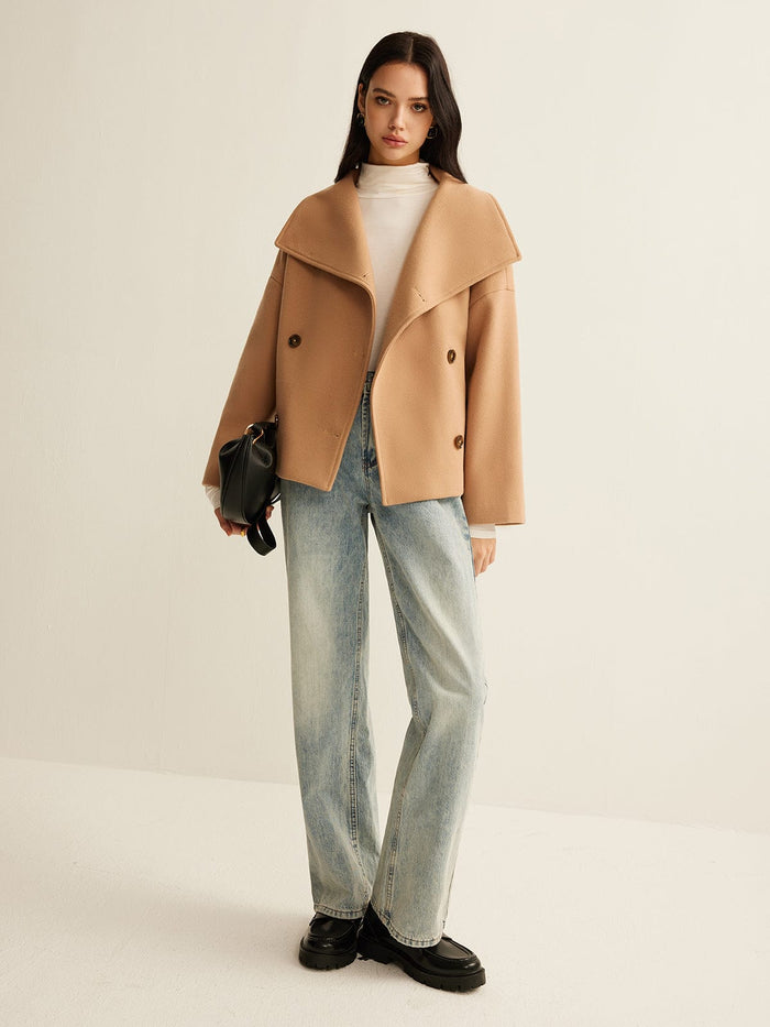 Women's Coat — Cropped Length Loose Fit Double Button Closure