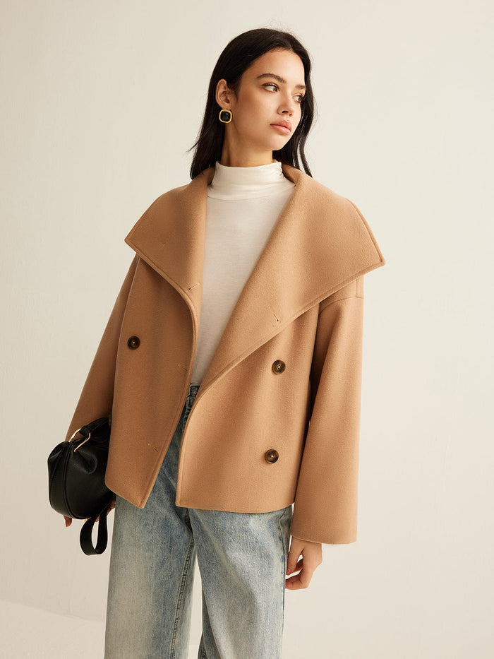Women's Coat — Cropped Length Loose Fit Double Button Closure