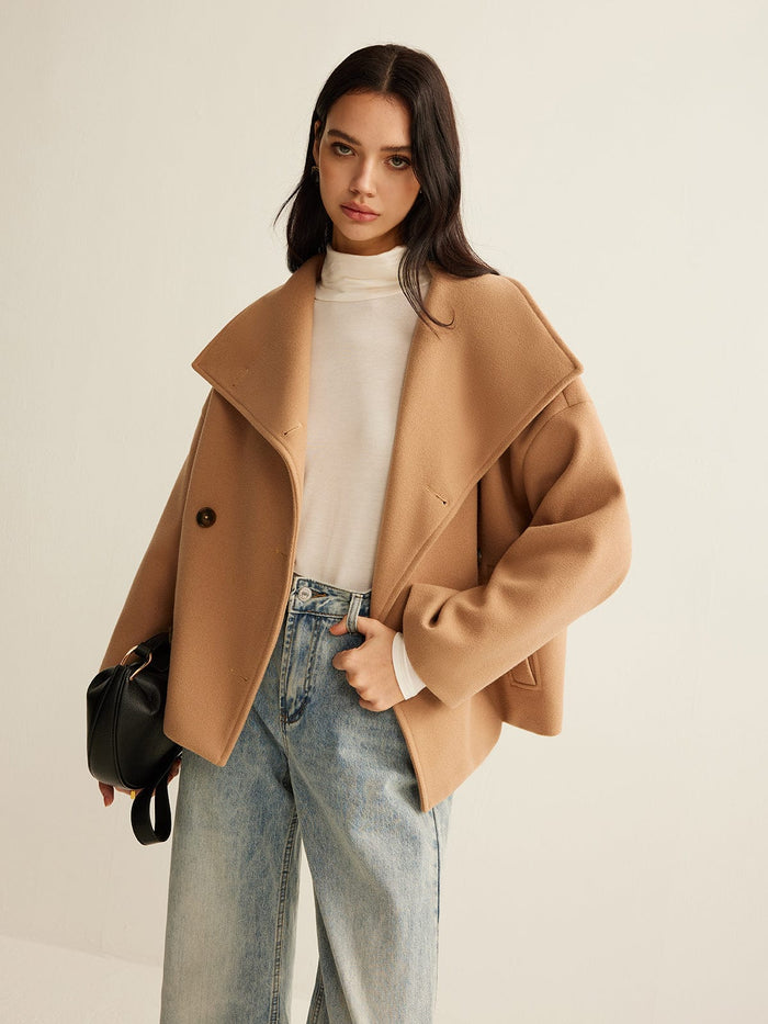 Women's Coat — Cropped Length Loose Fit Double Button Closure