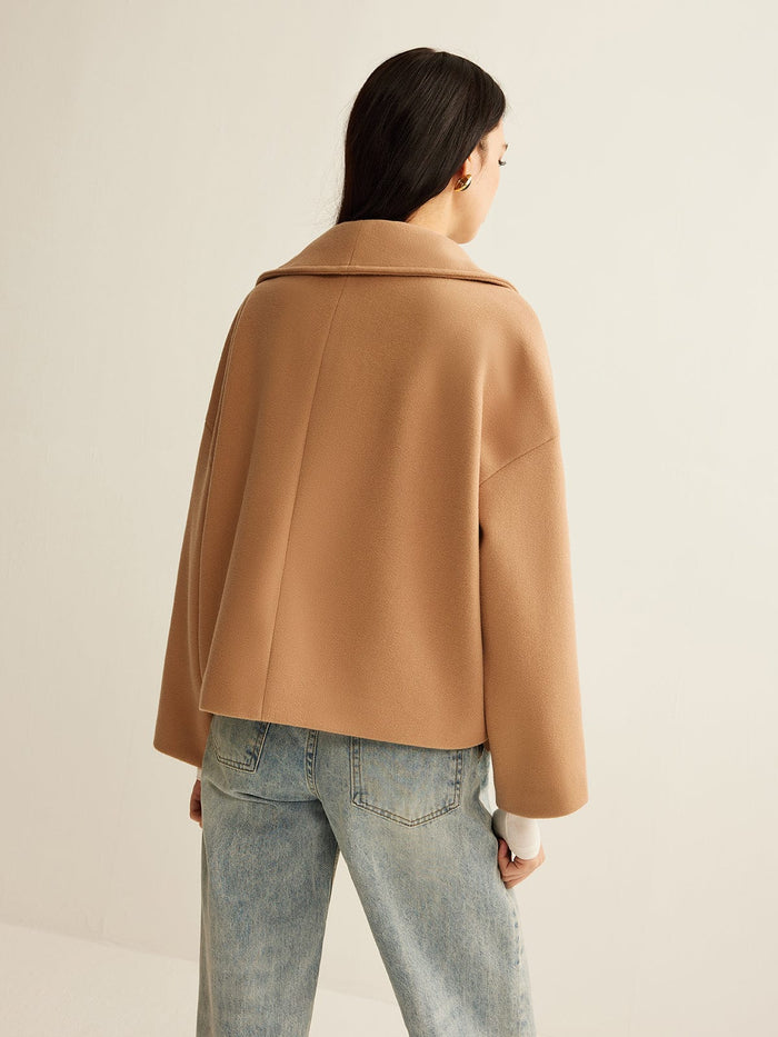Women's Coat — Cropped Length Loose Fit Double Button Closure