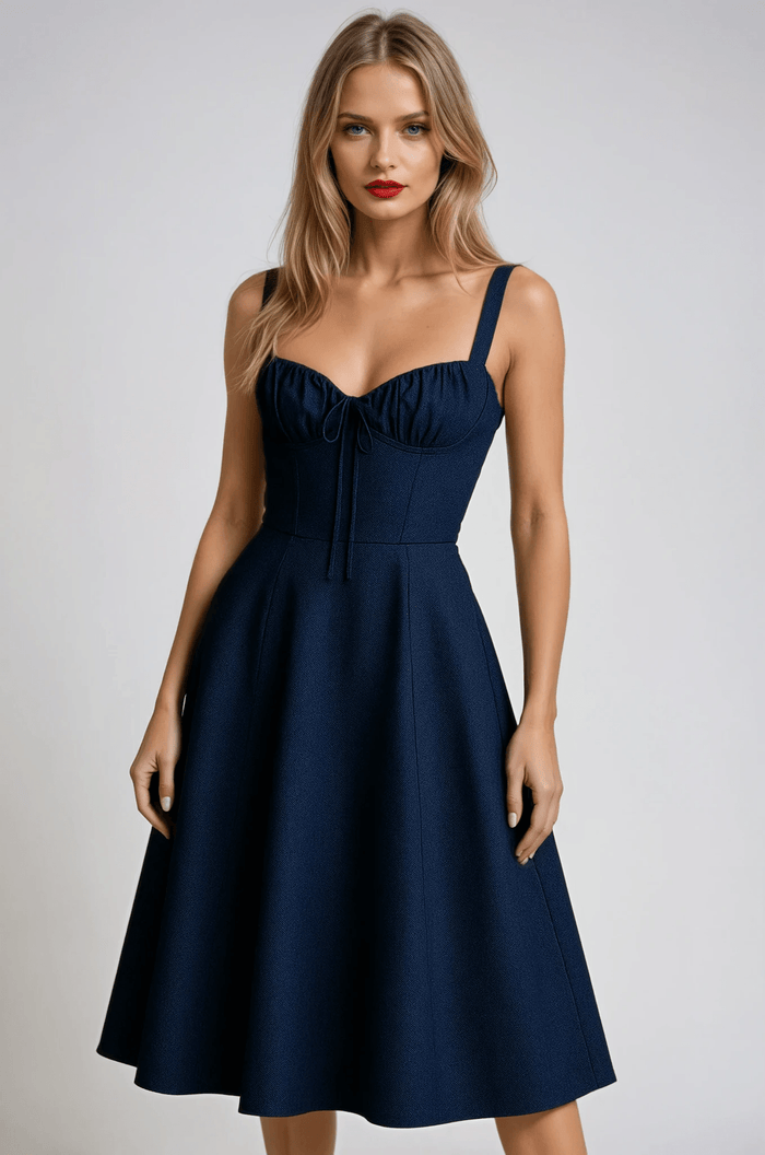 Women's Cocktail Dress — Midi Length A-Line Fit Defined Waist