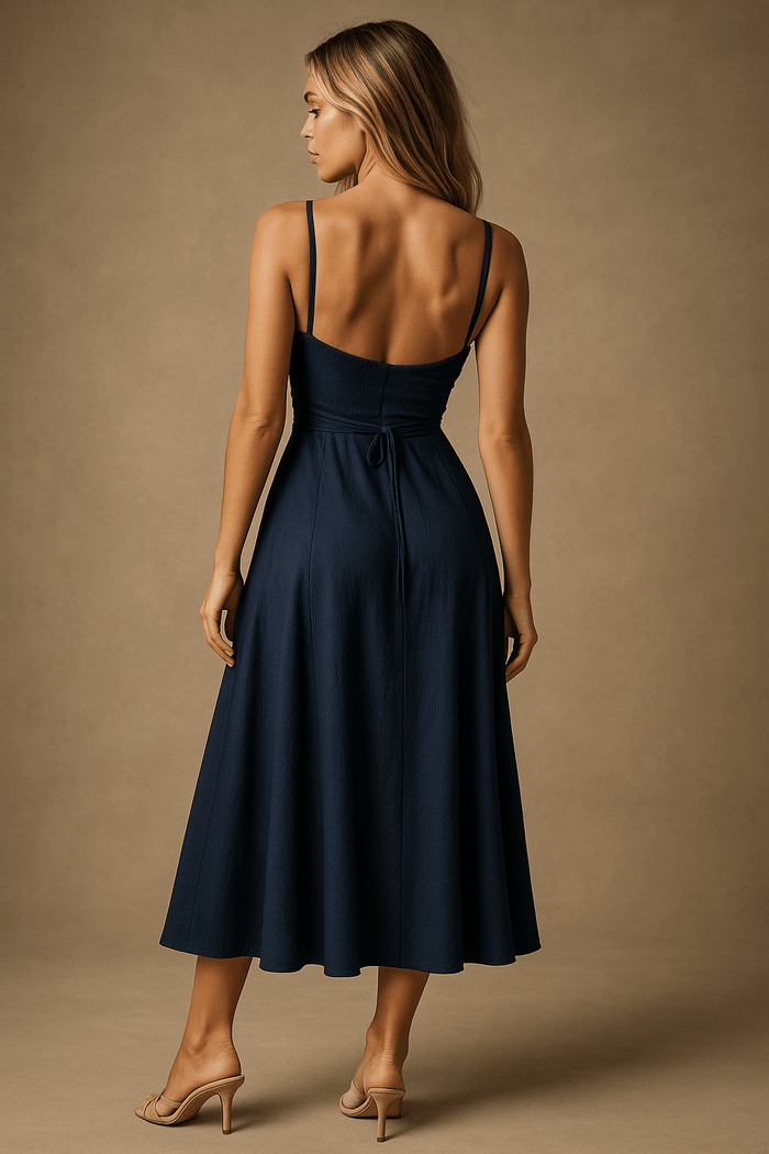 Women's Cocktail Dress — Midi Length A-Line Fit Defined Waist