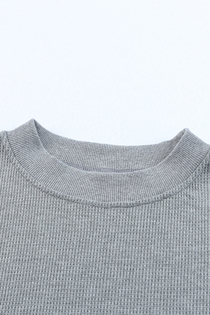 Women's Crew Neck Ribbed Trim Waffle Knit Top