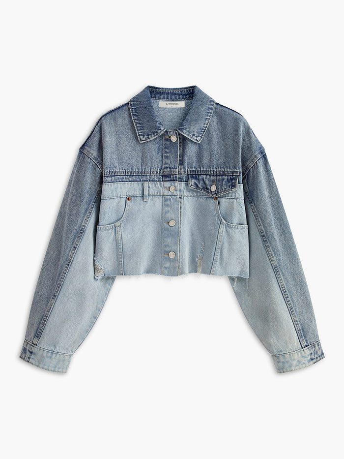 Women's Cropped Jacket — Loose Fit Front Button Closure